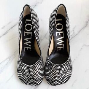 Loewe Black Crystal-Studded Evening Pumps
